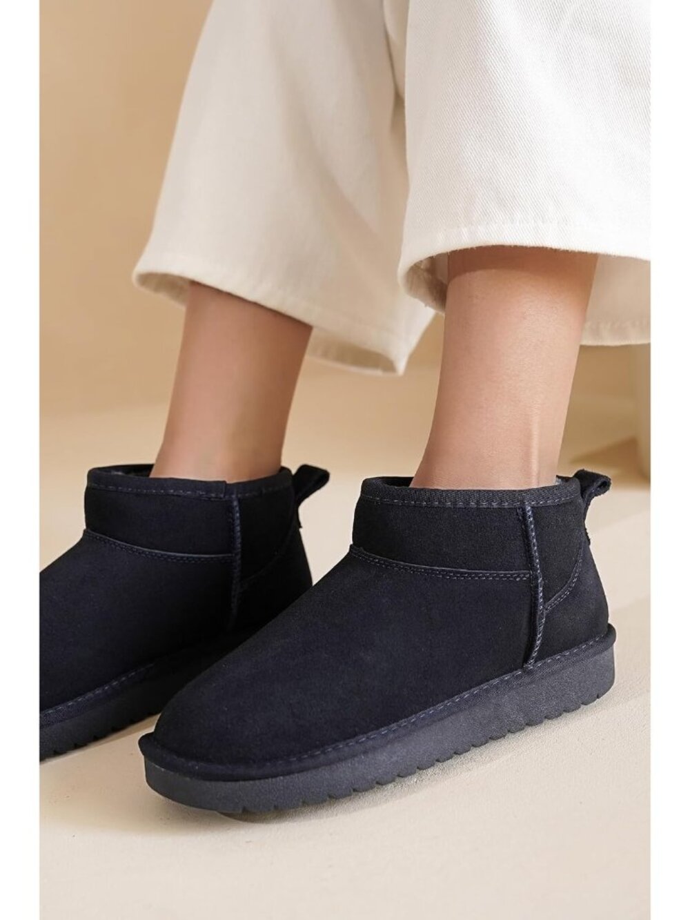 Women's Navy Suede Round Toe Comfortable Memory Foam Insole Ankle Booties